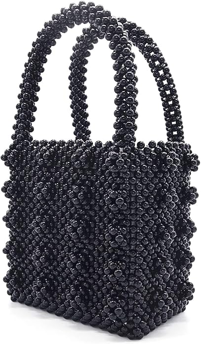 Miuco Womens Beaded Handbags Handmade Weave Crystal Pearl Tote Bags