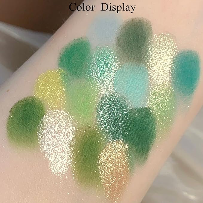 16 Colors Green Glitter Matte Eyeshadow Makeup Palette,Elphaba Witch Costume Eyeshadow Makeup, Forest Green Yellow Colorful Eye Shadow Plattet for Witch Cosplay Halloween SFX Makeup