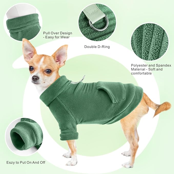 Idepet Fleece Sweater 2 Pack,Turtleneck Sweatshirt Pet Clothing | Winter Dog Clothes,Stretchy,Small Coat,Cat Apparel,with Leash Ring,for Small Medium Dogs Cats,with Pocket