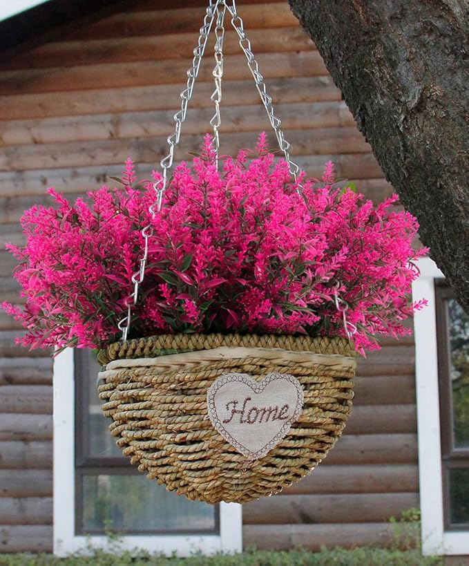 RECUTMS 8Pcs Artificial Flowers Fake Outdoor Plants Faux Lavender Flower | 13.8",Plastic Shrubs Faux Flowers Fake Ferns Winter Artificial Fowers for Outdoors Indoor Outside Hanging Decorations