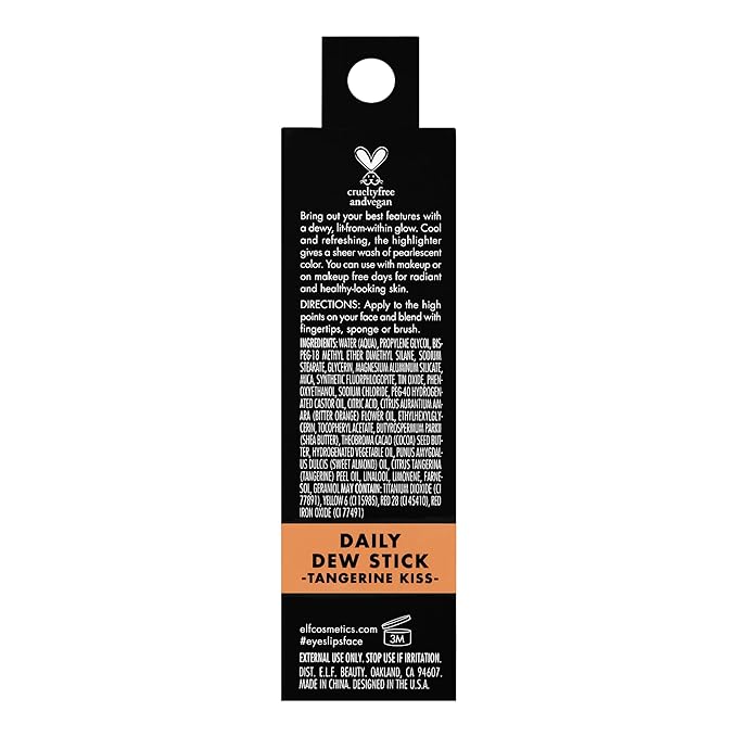 e.l.f. Daily Dew Stick, Cooling Highlighter Stick For Dewy Skin, Gives Your Complexion A Radiant Glow, Vegan & Cruelty-Free, Tangerine Kiss