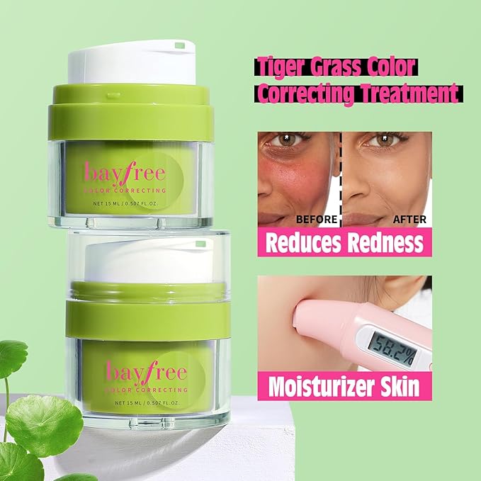 bayfree Cica Tiger Grass Color Correcting Treatment, Tinted Moisturizer for Face, Reduces Redness, Long-Wearing Coverage, With Centella Asiatica, SPF 22, 0.5oz/15ml