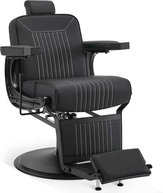 BarberPub Classic Barber Chair, 660Lbs Heavy-Duty Hydraulic Pump, Professional Reclining Salon Chair for Hair Stylist, Gold&Black, Barbershop, Salon&Spa Equipment for Adult 8334 (Black) (Black)