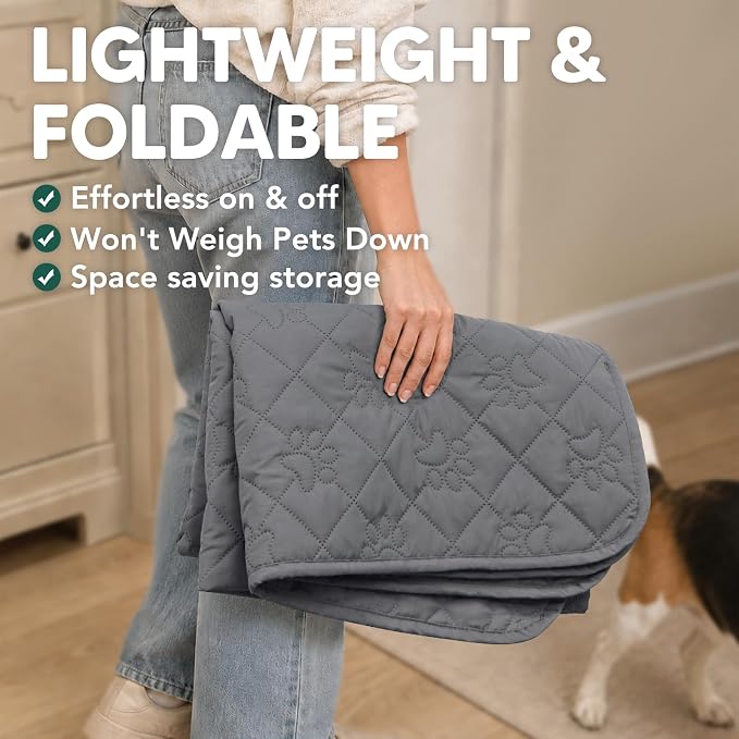 PAWFINITY Waterproof Bed Cover for Dogs, Pet Blanket for Mattress Washable | Paw Print Quilted, Hair Resistant, Anti Cat Scratch, Pee Proof Furniture Protector for Cal King Bed, 82x102 Inch, Grey