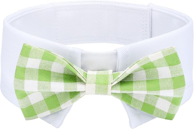 Segarty Dog Bow Tie, Adjustable Green Plaid Bowtie Collar for Neck Girth 10.2-12.6in, Medium Pet Tie Tuxedo Comfortable Cotton Boy Pet Grooming Accessory for Formal Wedding Holiday Birthday Party