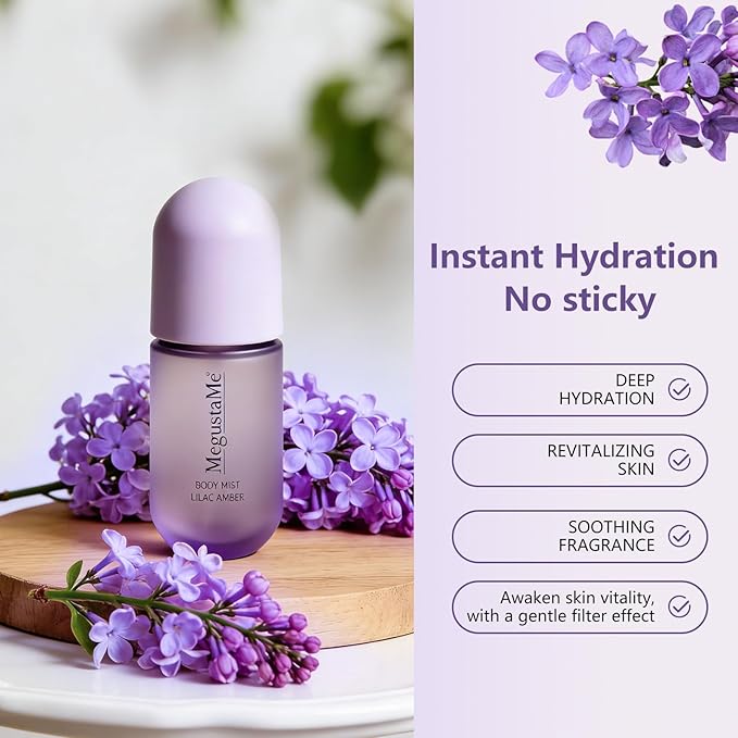 Lilac Amber Body Spray for Women, Long Lasting Floral Woody Fragrance Mist, Paraben & Phthalate Free, Gentle Elegant Daily Perfume, Skin Safe Feminine Body Scent, Travel Size 3.38 fl oz (100ml)