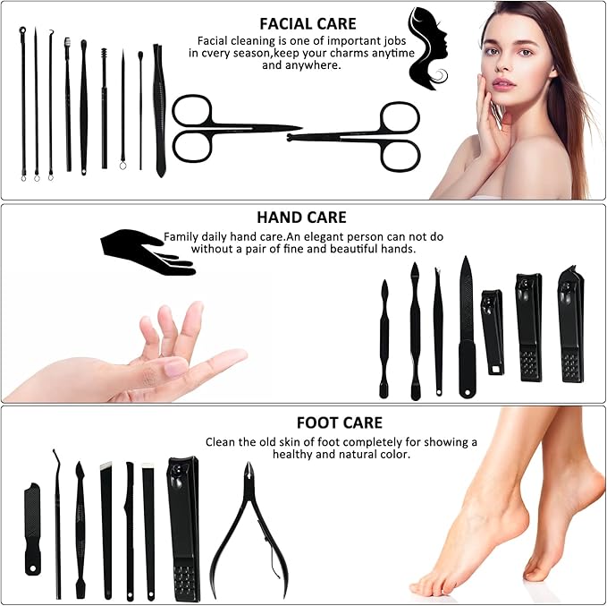 MINKINH Manicure Set Professional Nail Clipper Kit-26 Pieces Stainless Steel Manicure Kit,Nail Care Tools with Luxurious Travel Case (Brown)