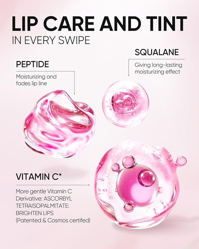 SKINTIFIC Peptide Brightening Lip Serum, Hydrating & Plumping Tinted Lip Gloss, Moisturizing Lip Balm with Polypeptides & Squalane for Glossy Sheer, Smooth Lips (05 Peach Rose)