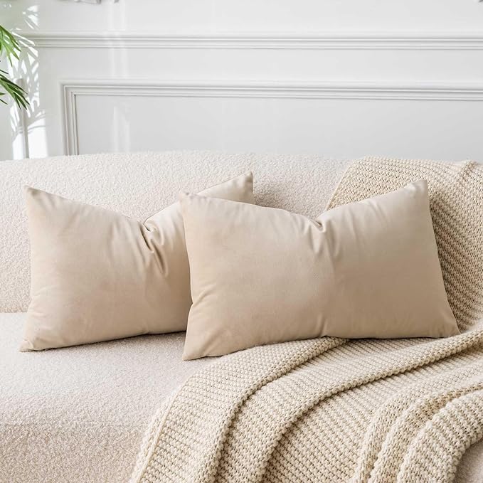 16x24 Pillow Covers Set of 2 Decorative Velvet Throw Pillow Covers,Khaki | Luxury Soft Cushion Covers with Invisible Zipper for Couch Sofa Bed Living Room Bedroom Home Decor