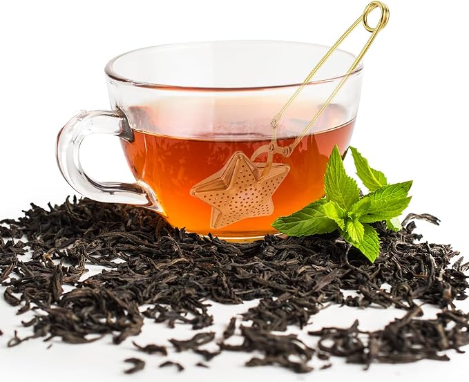 uxcell Star Snap Tea Ball Infuser with Handle, Loose Tea Steeper, Stainless Steel Tea Strainer for Brew Loose Leaf Tea, Gold