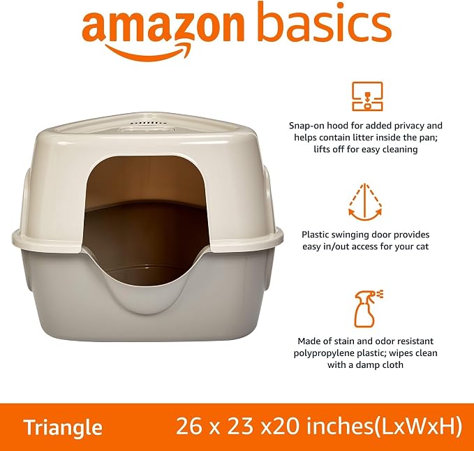 Amazon Basics Cat Litter Box with Lid, No-Mess, Spacious Enclosed Design with Odor Control, Easy Access, Stain Resistant, 26" x 23" x 20", Charcoal