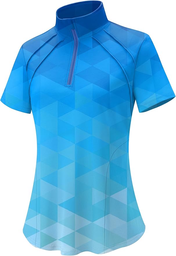 LOMON Womens Golf Polo Shirt Summer Short Sleeve Quarter Zip Outfit | Side-Pockets,Princess Seams,Cotton,Wrinkle Free,Moisture Wicking,Quick-Dry,Lightweight,Collared,for Tennis Workout