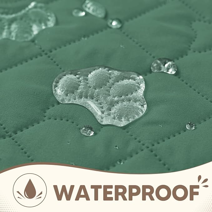 PAWFINITY Waterproof Loveseat Covers for Dogs, Pet Blanket for Couch | Paw Print Quilted, Hair Resistant, Anti Cat Scratch, Washable Protector for 2 Seat Sofa & Chair Cushion, 30x62 Inch, Green