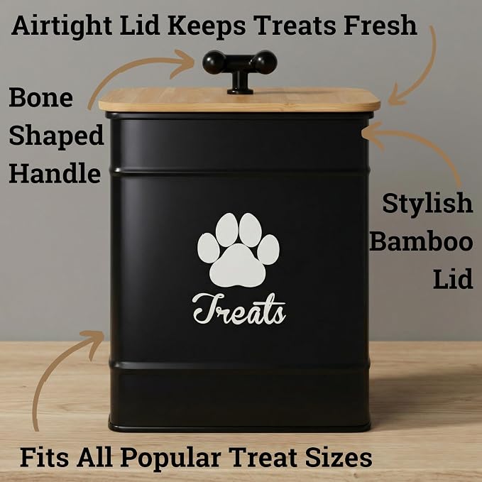 Dog Treat Container Airtight, 6"W x 8"H, Powder Coated, 12 Cup Capacity