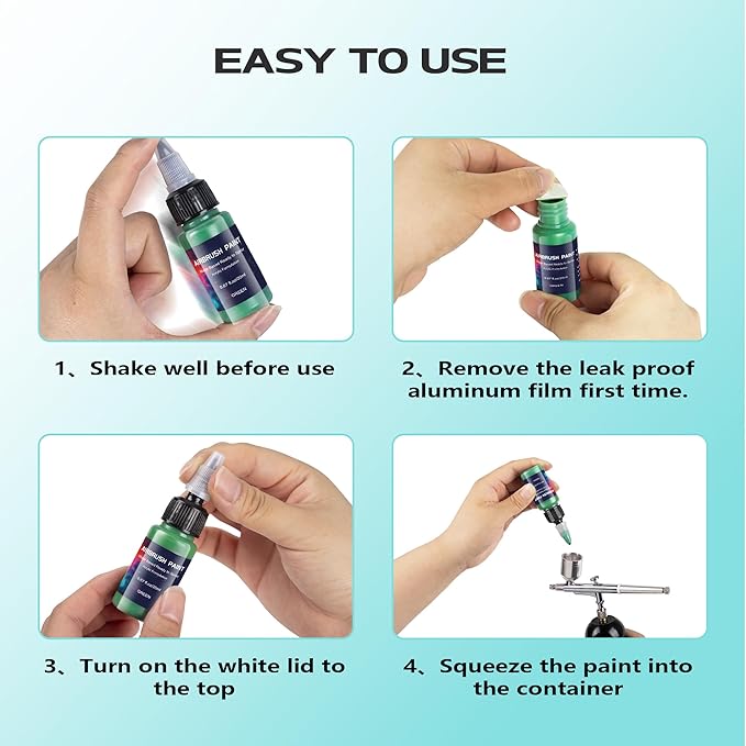 Airbrush Paint 12 Colors, Ready to Spray Airbrush Paint Set, Water-Based Acrylic Air Brush Paints for Metal, Plastic Models, Canvas, Wood, 0.67 Fl Oz/20ml