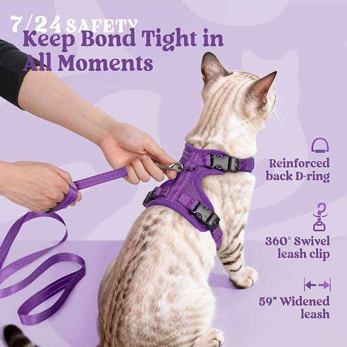rabbitgoo Cat Harness and Leash, Easy-on with Neck Buckle, Purple