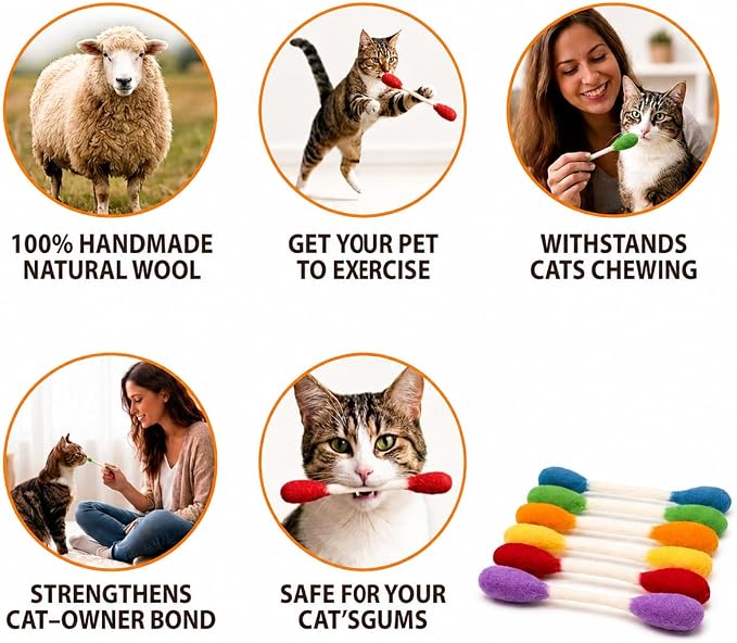 Glaciart One Swabs Cat Toys with Catnip - 6 Pk | Durable for Chew, Cute Cat Toys Interactive Kitty for Boredom, Exercise, & Play | Filled w/Organic Catnip for Anxiety & as Digestive Aid | Gift Idea