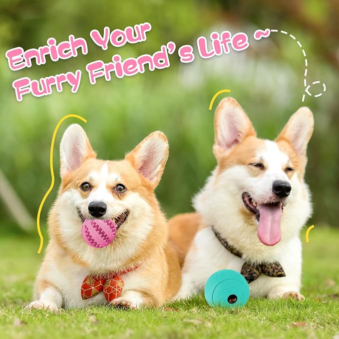 HIPPIH Dog Puzzle Toy 2 Pack, Interactive Dog Toys for Treat Dispensing | Durable Puppy Enrichment Toys, Dog Treat Ball for Teething, Slow Feeder, IQ Training, Pink-2.75'', Green-3.14''
