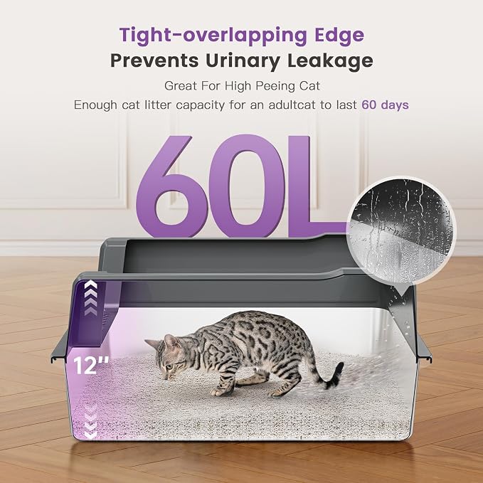 Extra Large XXL Stainless Steel Cat Litter Box with Lid, 26" L x 18" W x 12" H Metal Litter Box with High Sides for Big Cats & Multiple Cats, Never Absorbs Odors, Anti-Urine Leakage, Easy Cleaning