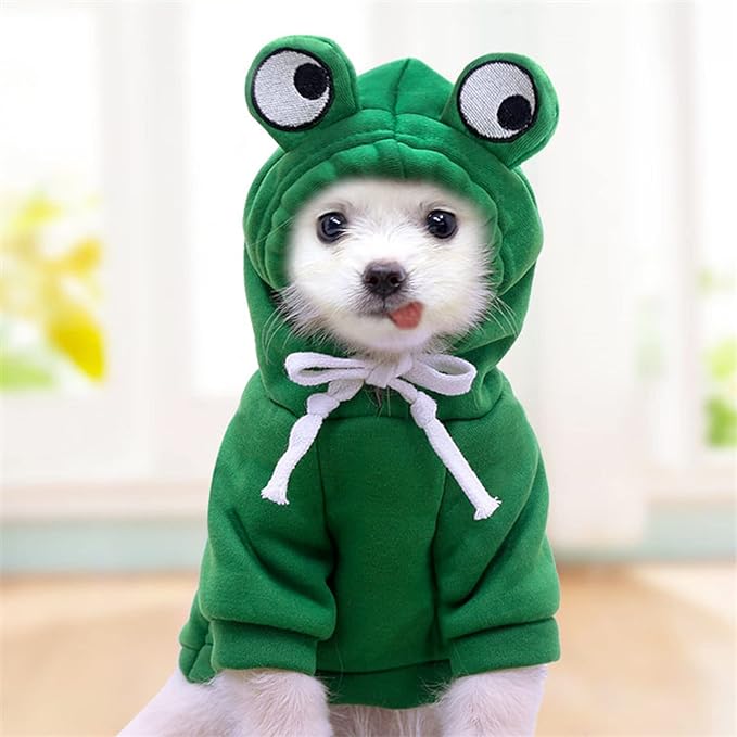 Warm Dog Winter Clothes Cute Dog Coat Hoodie, Green, XXL | Fleece Pet Dog Frog-shaped Costume Jacket for French Bulldog Chihuahua Pug Boston Terrier Dachshund Greyhound Ropa Para Perro