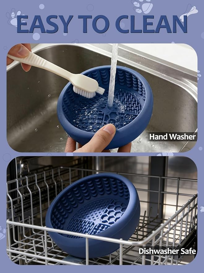 Dog Lick Bowl for Large Dogs, Lick Mat, Slow Feeder Lick Bowl with Brush and Scraper,Strong Suction, Freeze Licking Bowl for Anxiety Relief, Enrichment & Distraction, Dishwasher Safe 7.6 * 3.5 inch