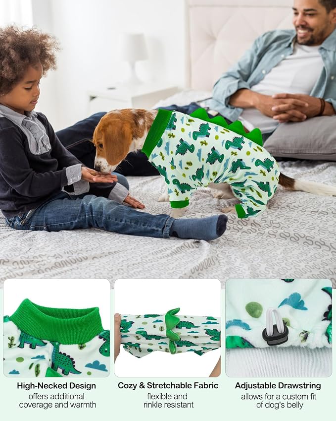 CuteBone Dinosaur Costume Dog Pajamas, Stretchy Spandex Crystal Velvet Sleepwear Coat for Small Dogs, Soft & Warm Pet Outfit Clothes for Cold Weather, Cozy Pullover Design COSP16S