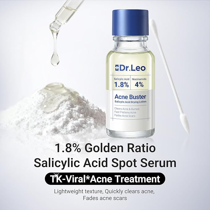 Dr.Leo 1.8% Salicylic Acid Spot Serum, Acne Treatment for Acne-Prone Sensitive Skin | Niacinamide, Fast Pimple Relief, Fades Acne Marks, Overnight & Period Breakouts, 0.34 fl oz (20 ml)