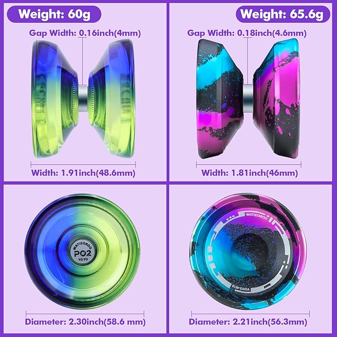 WATIEOBOOYOYO P02 Blue Green + M18 YoYo Black Blue Pink Perfect Set, Dual Mode yoyo Suitable for Yo-yo Beginners and Adult Professional Players, yoyo Tricks Performance
