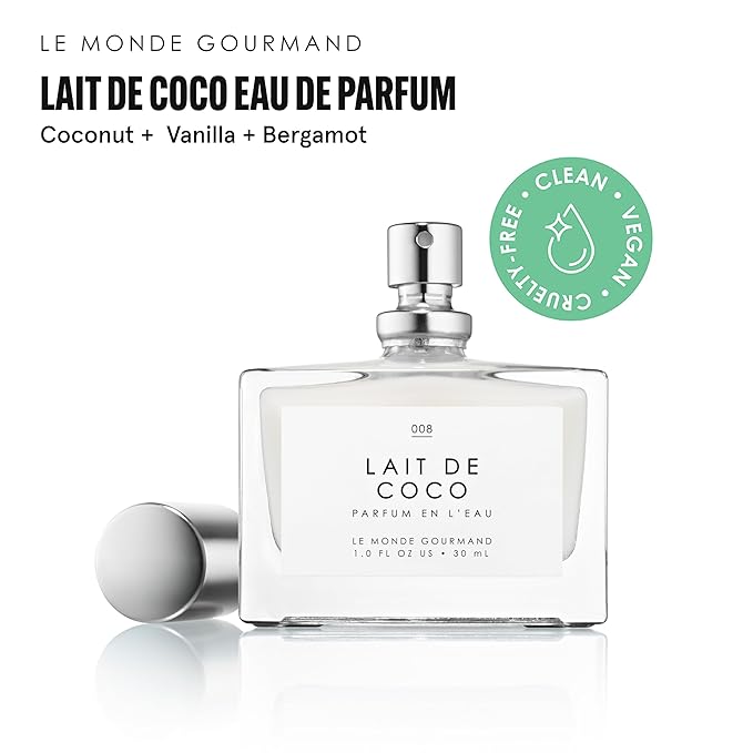 Le Monde Gourmand Lait de Coco Eau de Parfum Spray Perfume for Women, Creamy Coconut Scent with Bergamot & Vanilla Praline, Vegan & Cruelty Free, 1 fl oz (30 ml)
