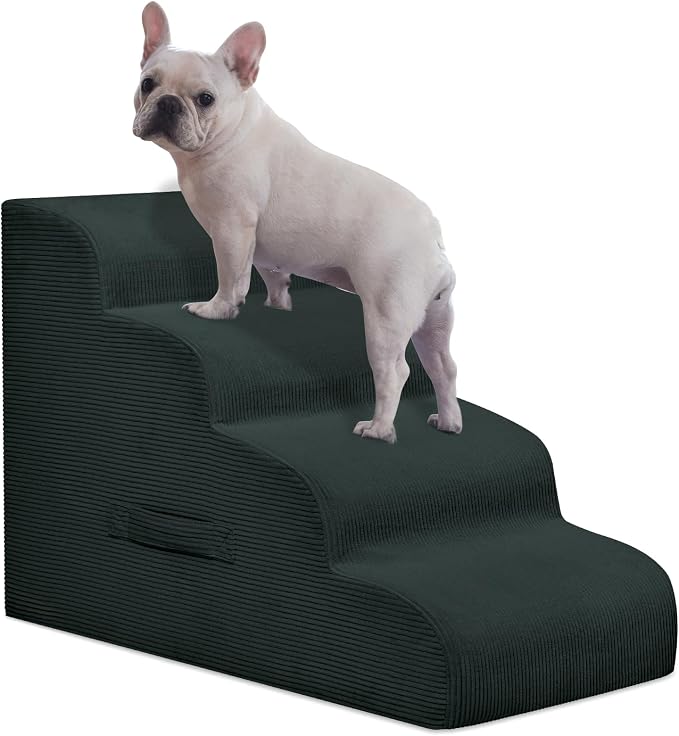 Mesa Lemon 4 Step Dog Stairs Pet Ramp for High Beds, Sofas and Cars | High Density Foam, Non-Slip Bottom, Removable Washable Cover, Portable Handle, Holds Up to 50 lbs, 20 Inch Height