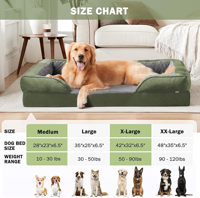 Orthopedic Dog Bed for Large Dogs, Washable Waterproof, Egg-Crate Foam Dog Couch Bed with Washable Removable Cover, Waterproof Lining and Nonskid Bottom