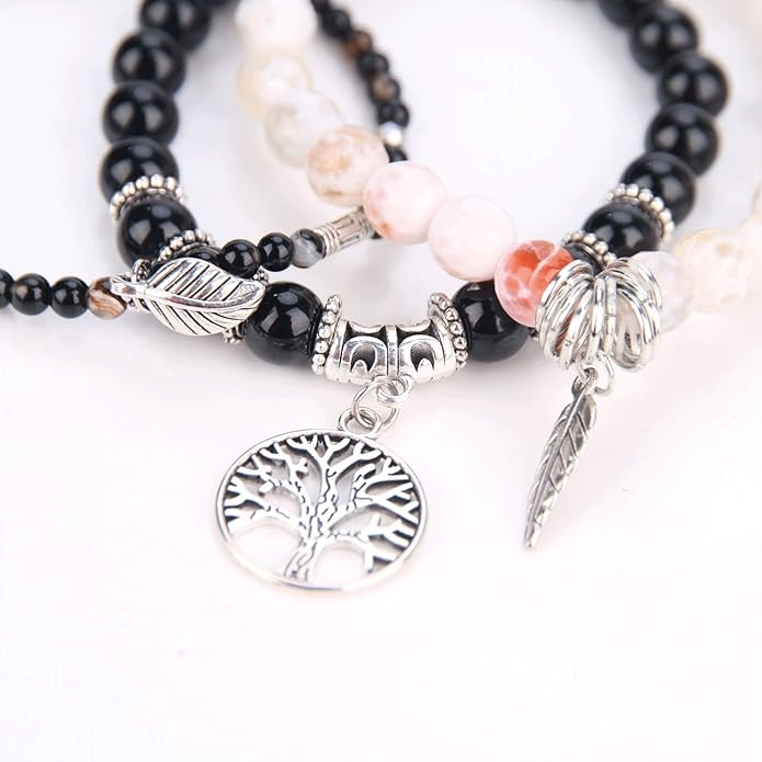 Jardme Healing Crystal Bracelets for Women, 8mm Beaded Natural Stone Stretch Chakra Bracelets Tree of Life Bracelet Jewelry Gifts for Women