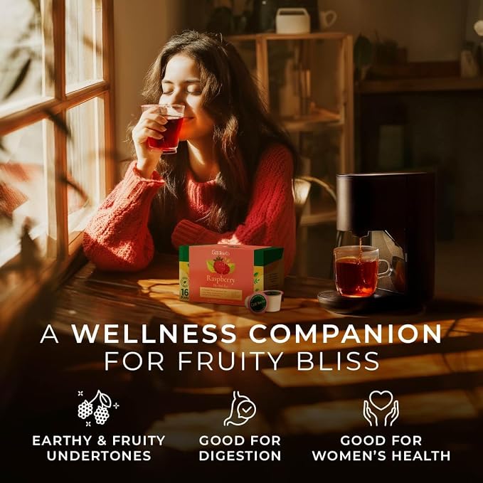 Gya Tea Co Raspberry Herbal Tea Pod (16 Count)- Decaf Wellness Tea for Body Comfort & Relaxing