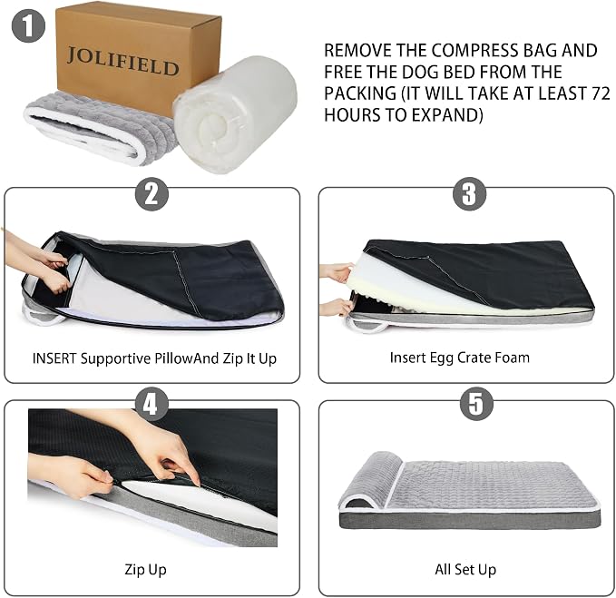 Orthopedic Large Dog Bed Pillow Pet Sofa Bed 36''X24'' Ivory | Egg-Crate Foam Pet Couch Large Sized Dog, Waterproof Removable Washable Cover,Furry Puppy Crate Mat With Nonskid Bottom