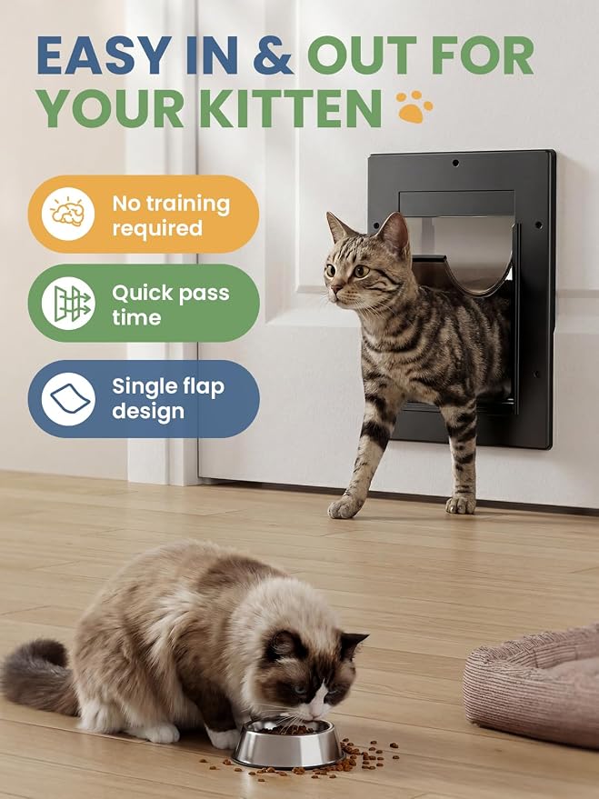 Cat Door with Soft Magnetic Flap, Pets Up to 20 lb, Black | Sliding Lock Panel, Soft Magnetic Flap, Adjustable Tunnel, Save energy, Easy DIY Installation Exterior Cat Doors