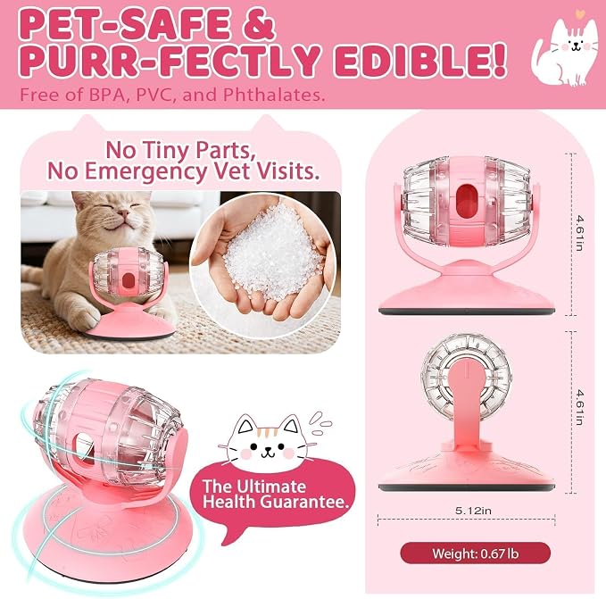 Interactive Cat Treats Dispenser Toy, Puzzle Feeder Food Dispenser, Kitty Interactive Enrichment Toys, Dispensing Foods Slow Feeder National Pet Day Gifts for Indoor Cats IQ Training, Pink