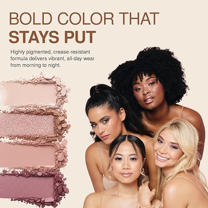 Palladio Eyeshadow Quads Velvety Pigmented Blendable Matte, Metallic & Shimmer Finishes, Creamy Formula, Four Way Quad Eye Shadow Palette, Talc-Free (Girly)