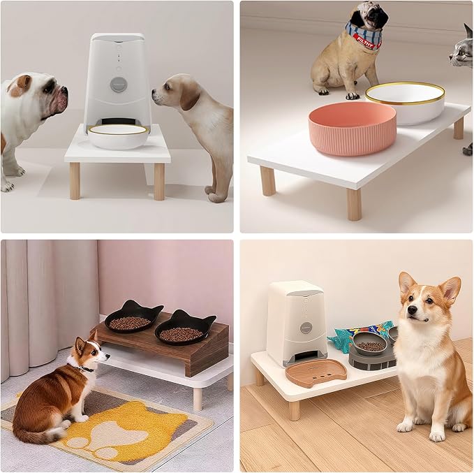 Elevated Cat Food Stand, Raised Pet Feeding Table for Cats and Dogs | Compatible with Most Bowls & Automatic Feeders, Elevated Cat Feeding Station, Cat Feeder Stand, Solid Wood, Healthy Posture L