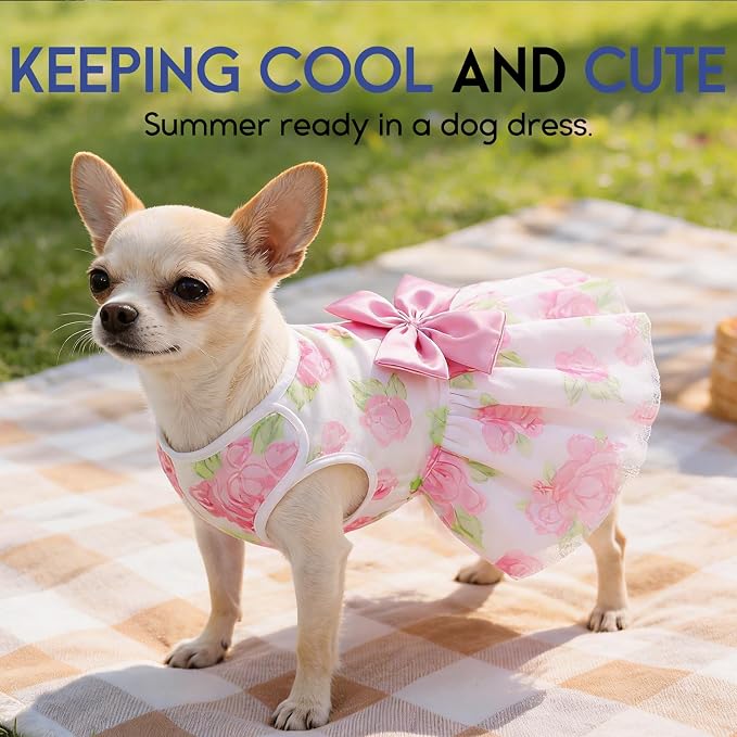 ASENKU Dog Dress Pet Wedding Dress Puppy Birthday Party Outfit, Rose S | Dog Flower Girl Dress With Leash Hole, Princess Puppy Dress For Weddings, Daily Wear, Fits Small Medium Large Dogs Cats