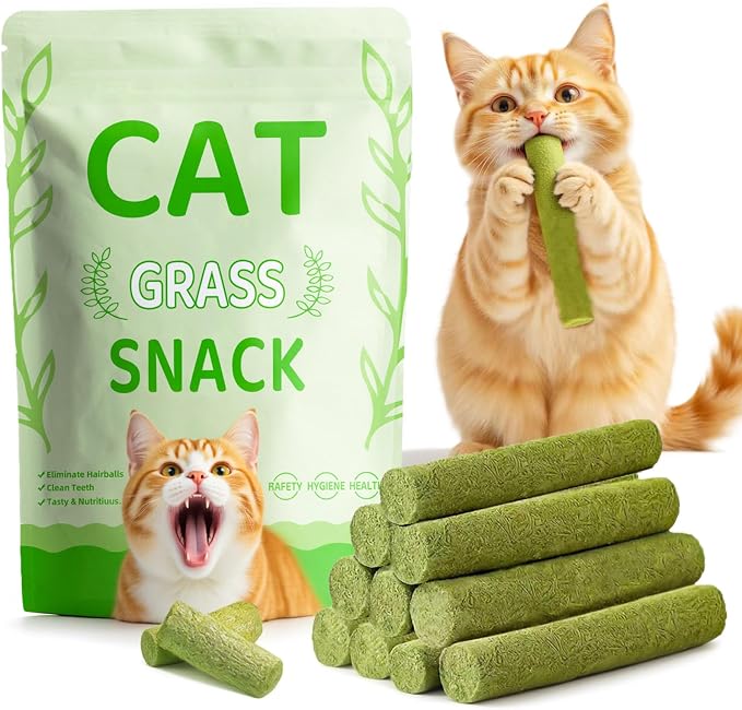 17PK Cat Grass Chew Sticks Freeze-Dried Dental Hairball Kitten Toy