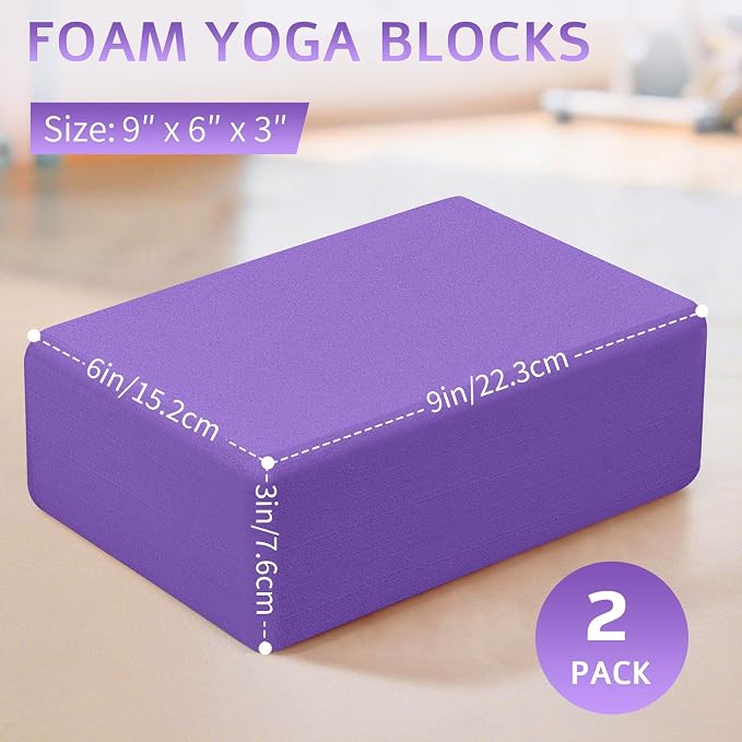 Yoga Blocks 2 Pack, Premium Yoga Brick Foam Blocks to Improve Strength, Flexibility & Balance, Light Weight - Safe and Stable Support for Yoga, Pilates, Meditation & Stretching