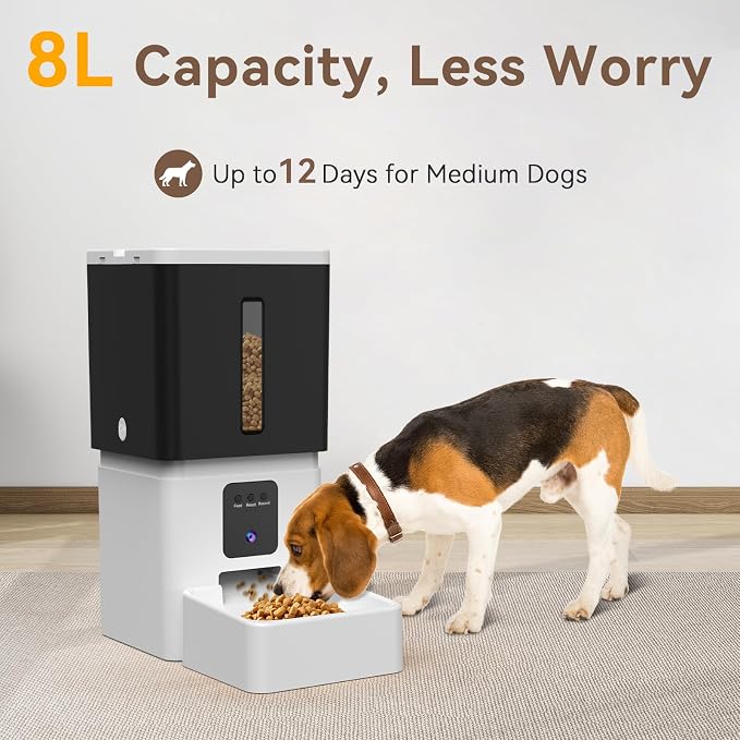 UTCG Automatic Dog Feeder with Camera: 8L/33 Cups 5G WiFi | Timed Food Dispenser for Medium Dogs, 1080P HD Night Vision, Video Recording, 2-Way Audio, APP Control