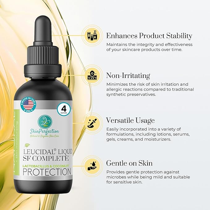 Skin Perfection Leucidal Liquid SF Complete - Compatible with Hyaluronic Acid Serum & Anti Aging Serum - DIY Natural Preservative Alternative for Cosmetics (4 ounce)