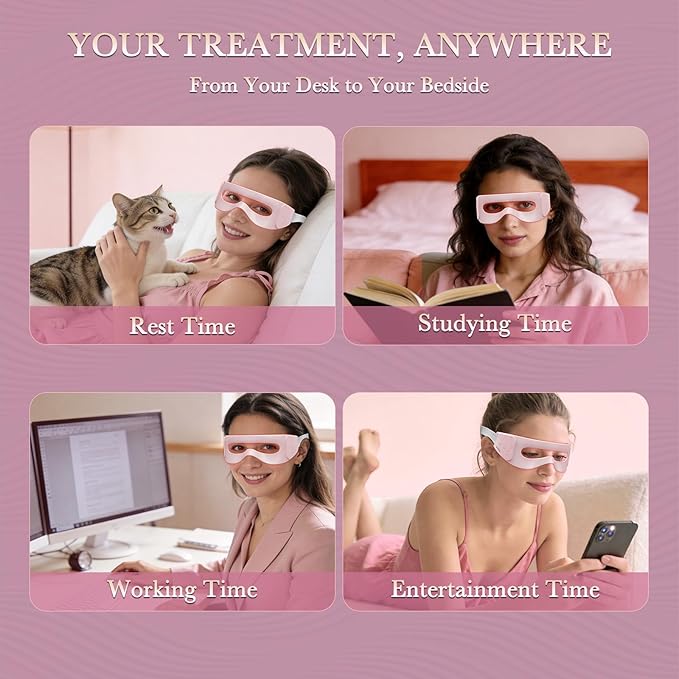 Red Light Therapy Eye Mask, Red Light Therapy for Eyes with 3-Minute Treatment, Under Eye Mask for Dark Circles, Eye Bags, Fine Lines & Wrinkles, Rejuvenating Eye Massager (Pink)