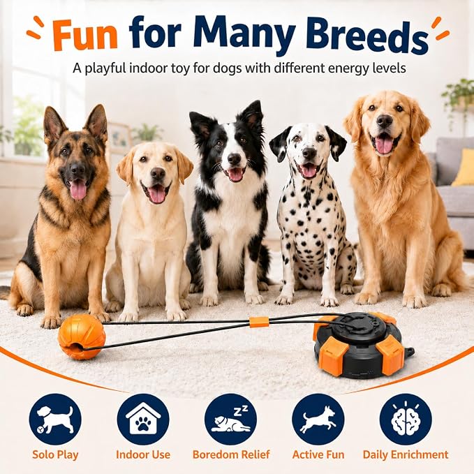 Interactive Dog Tug of War Toy for Aggressive Chewers, Suction Cup Chew Toy for Medium & Large Dogs to Keep Them Busy, Heavy Duty Dog Boredom Toy with Steel Wire Rope, Orange