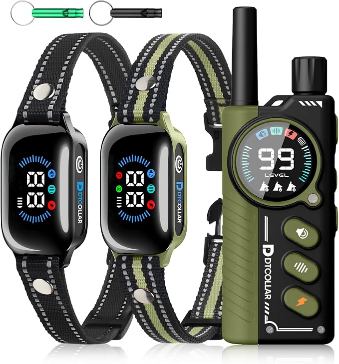 2-in-1 Bark Shock Collar 2 Pack - Smart Anti Barking Dog Training Collar with Beep/Vibration/Shock/Anti Bark 4 Modes, 3300FT IP67 Waterproof E Collar with Remote for Small Medium Large Dogs(8-120lbs)
