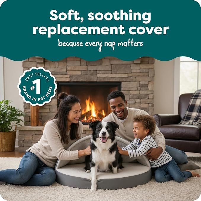 FurHaven Replacement Dog Bed Cover for Sherpa & Suede Snuggery, Fits Cool Gel-Top Foam Beds & Solid Orthopedic Foam Beds, Machine Washable, Large (35 inch), Gray