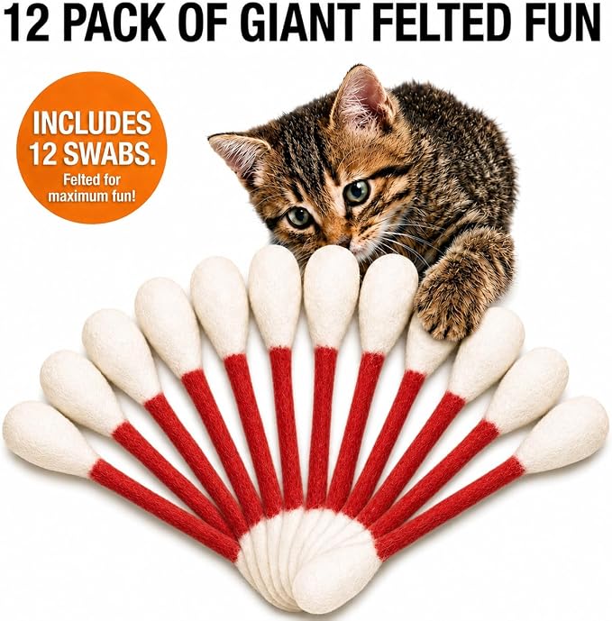 Glaciart One Swabs Cat Toys with Catnip - 12 Pk | Durable for Chew, Cute Cat Toys Interactive Kitty for Boredom, Exercise, & Play | Filled w/Organic Catnip for Anxiety & as Digestive Aid | Gift Idea