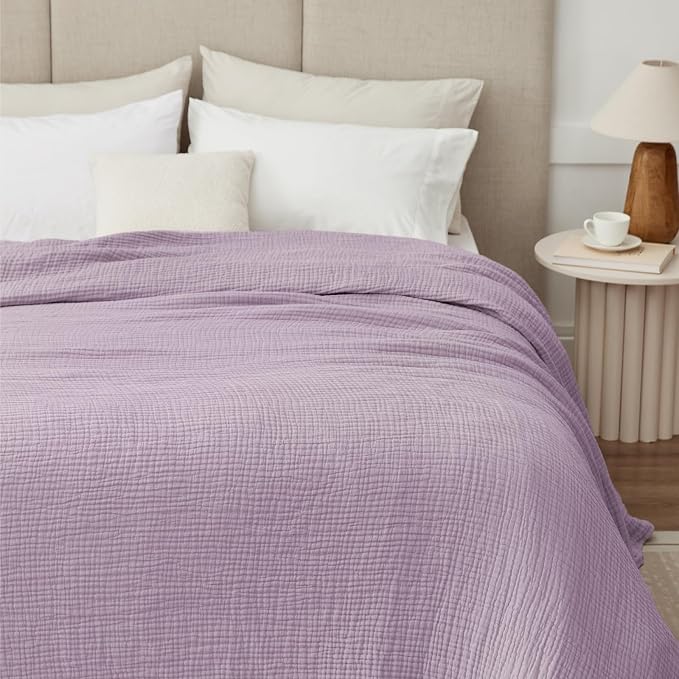 100% Cotton Muslin Blanket California King 120" x 90", 6 Layers Breathable and Lightweight Oversized Blankets for Bed, Soft Cooling Gauze Blanket for Adults All Season, Lavender