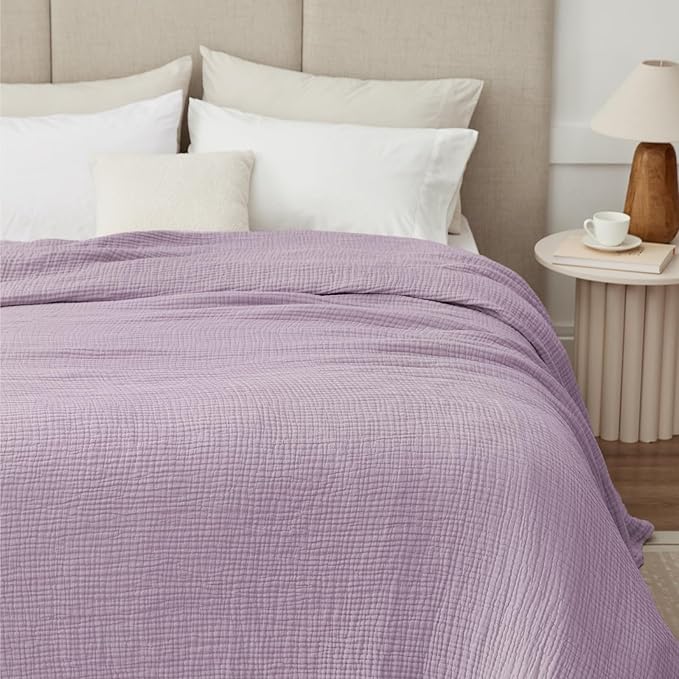 100% Cotton Muslin Blanket 40" x 40", Breathable and Lightweight Cotton Throw Blankets, Soft Cooling Summer Gauze Blanket for All Season, Lavender
